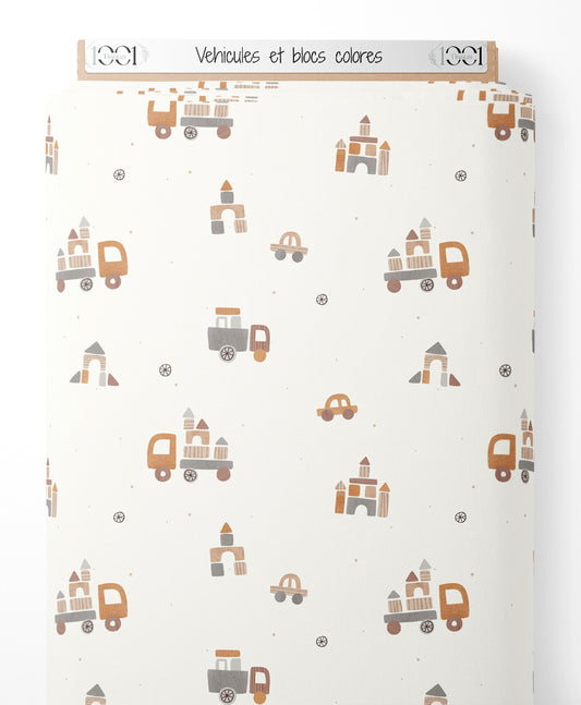 Tissu - Véhicules et blocs colorés