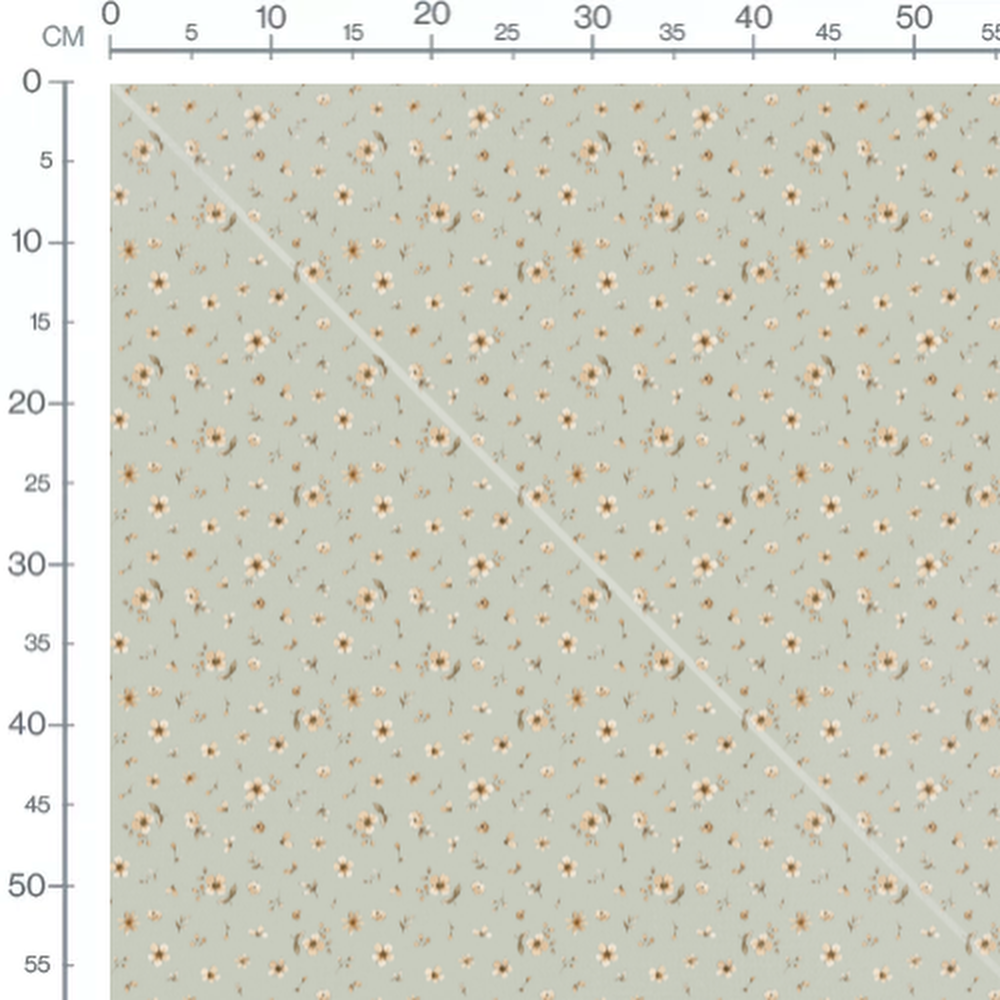 Tissu - Fleurs beige sur vert