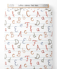 Tissu - Lettres colorées sur fond blanc