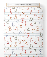 Tissu - Lettres colorées sur fond blanc