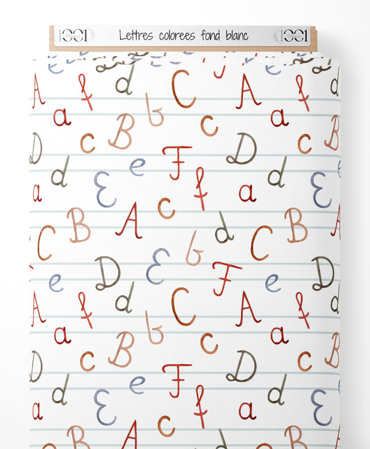 Tissu - Lettres colorées sur fond blanc