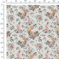 Tissu - Lapins roses et étoiles dorées