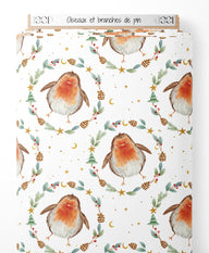 Tissu - Oiseaux et branches de pin