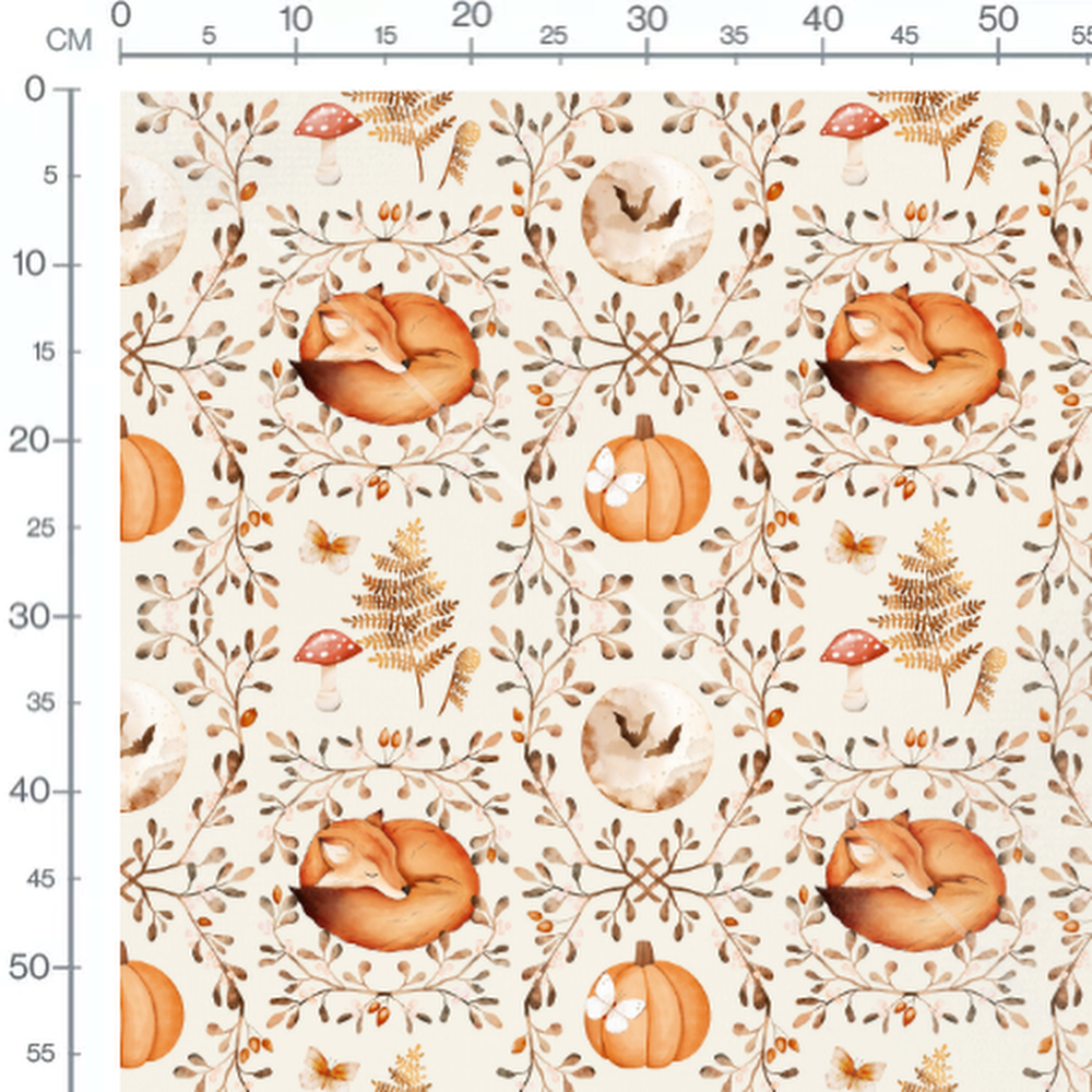 Tissu - Renard endormi et feuillages