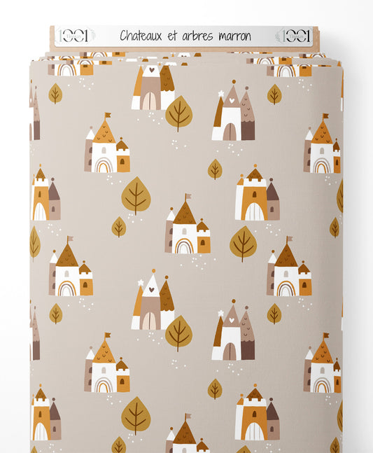 Tissu - Châteaux et arbres marron