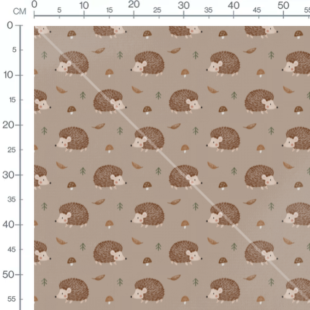 Tissu - Hérissons et champignons bruns 2