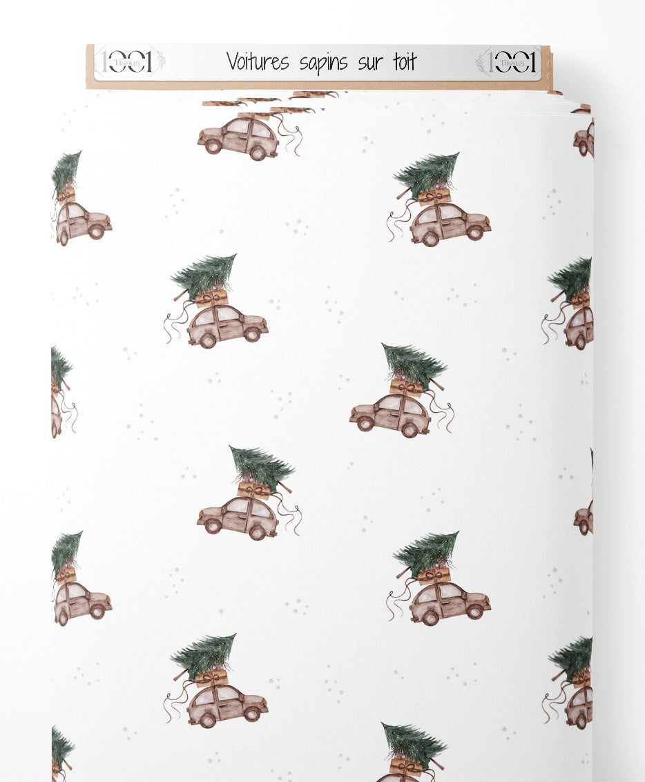Tissu - Voitures sapins sur toit