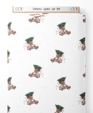Tissu - Voitures sapins sur toit