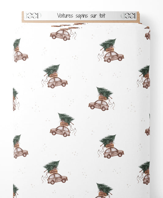 Tissu - Voitures sapins sur toit
