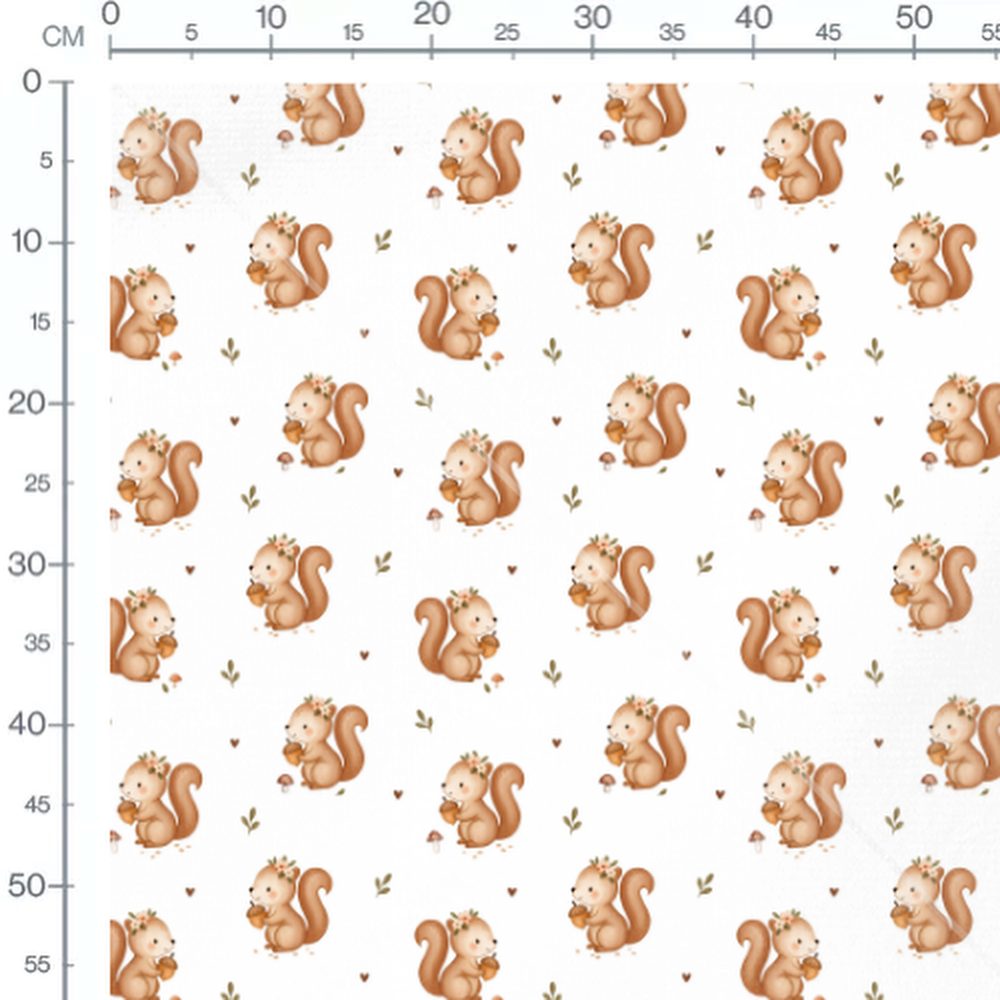 Tissu - Écureuils et glands fleuris