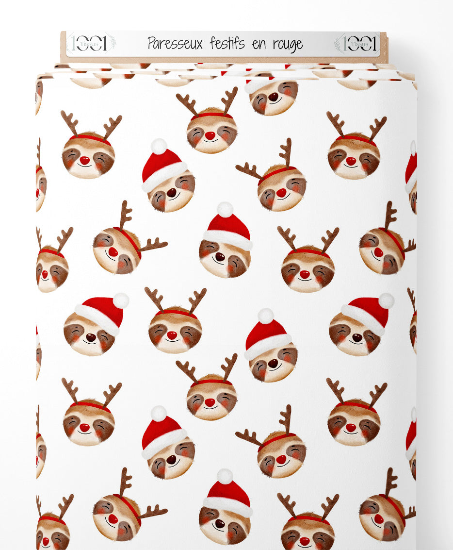 Tissu - Paresseux festifs en rouge