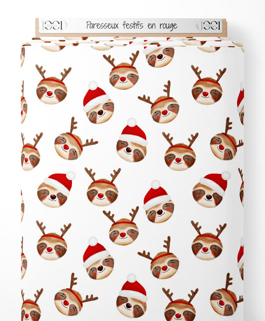 Tissu - Paresseux festifs en rouge