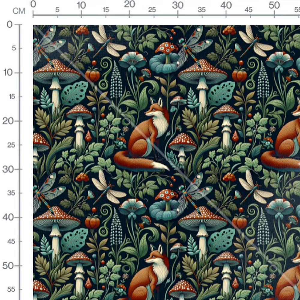 Tissu - renard foret enchantee