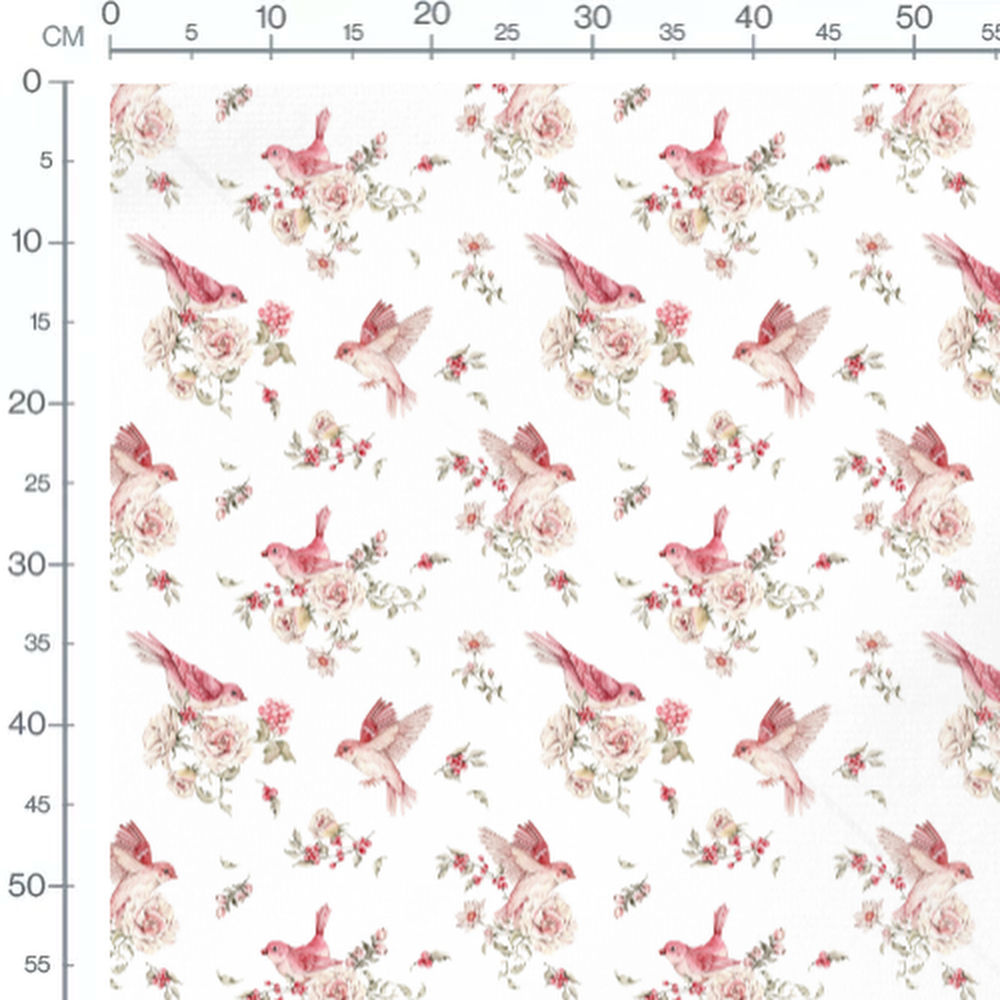 Tissu - Oiseaux roses et fleurs délicates 3