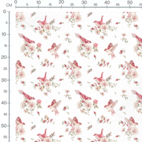 Tissu - Oiseaux roses et fleurs délicates 3