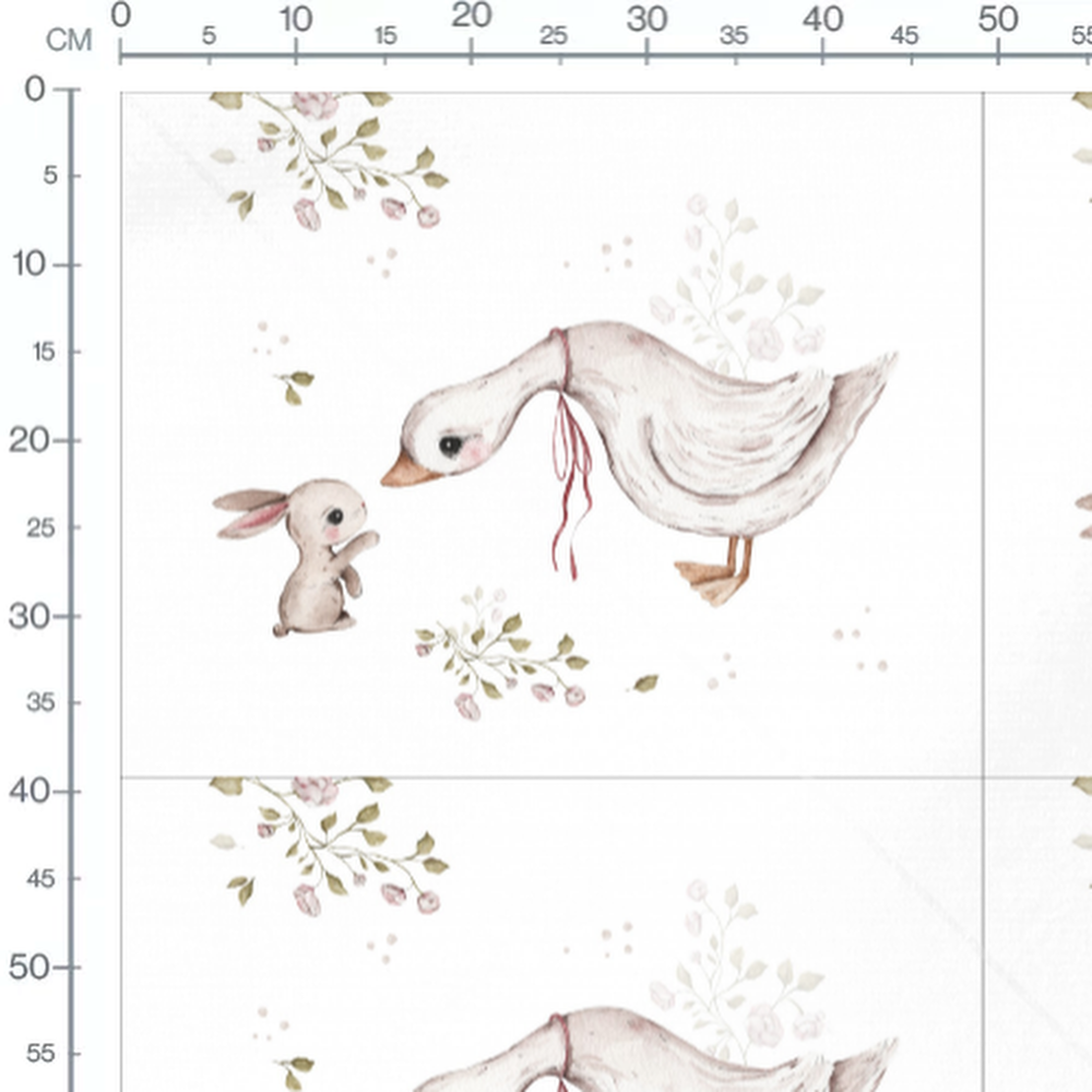 Tissu - Oie et lapin en contemplation