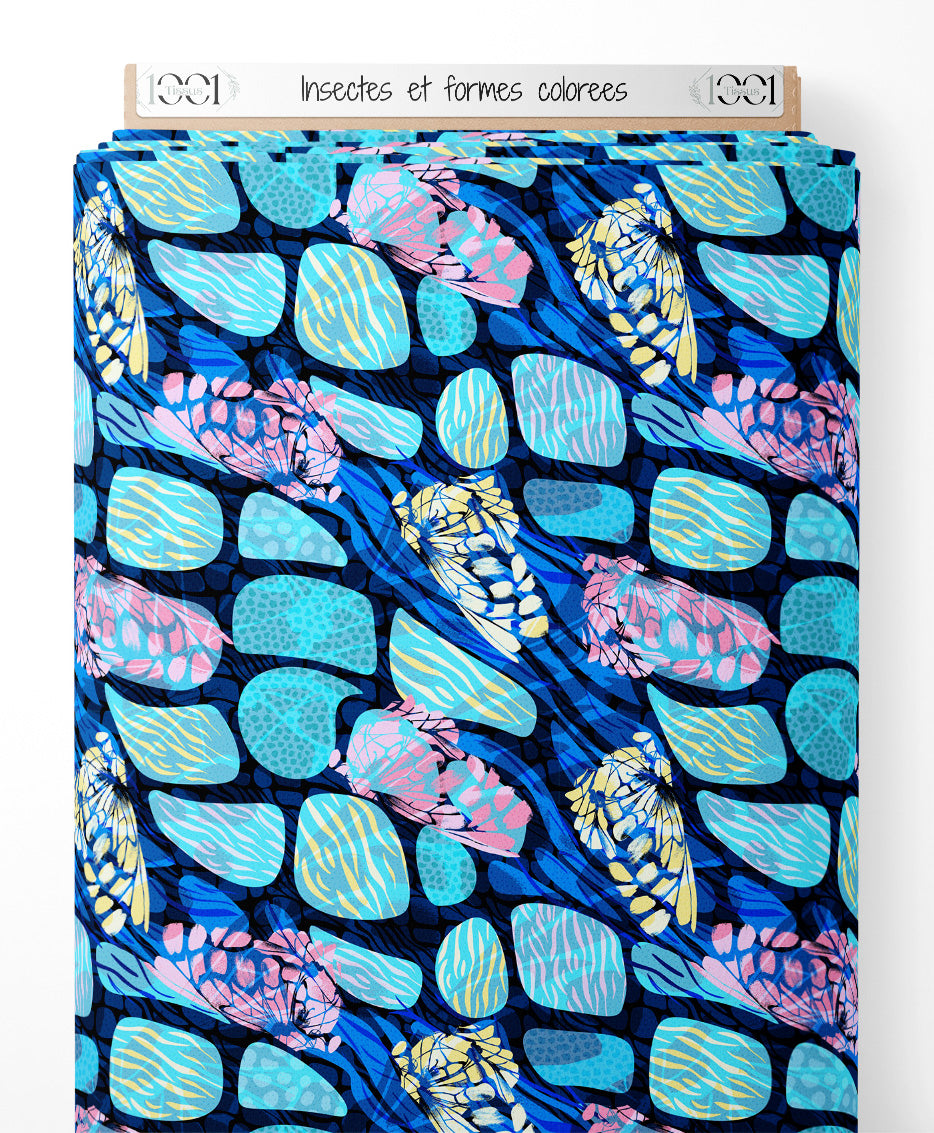 Tissu - Insectes et formes colorées
