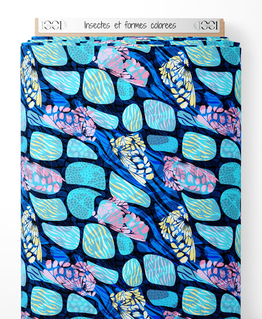 Tissu - Insectes et formes colorées