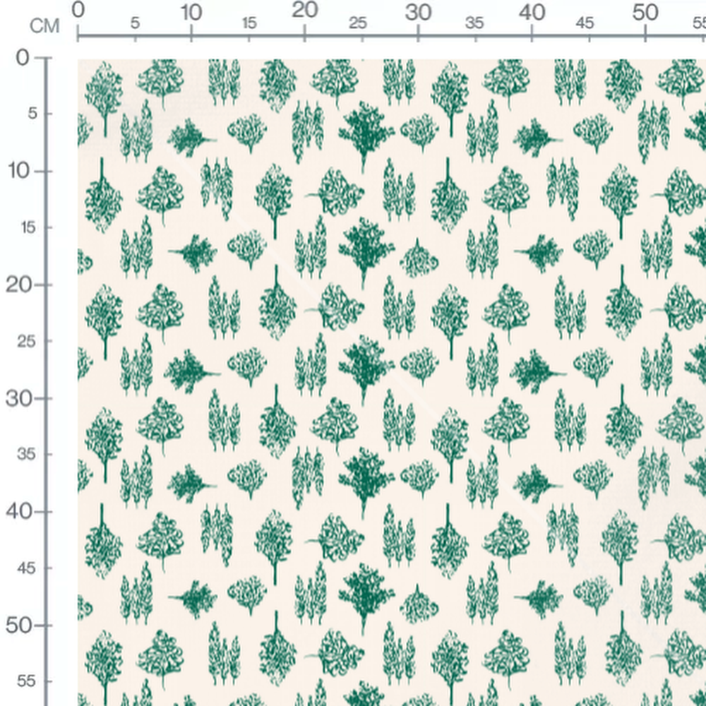 Tissu - Arbres verts sur fond crème