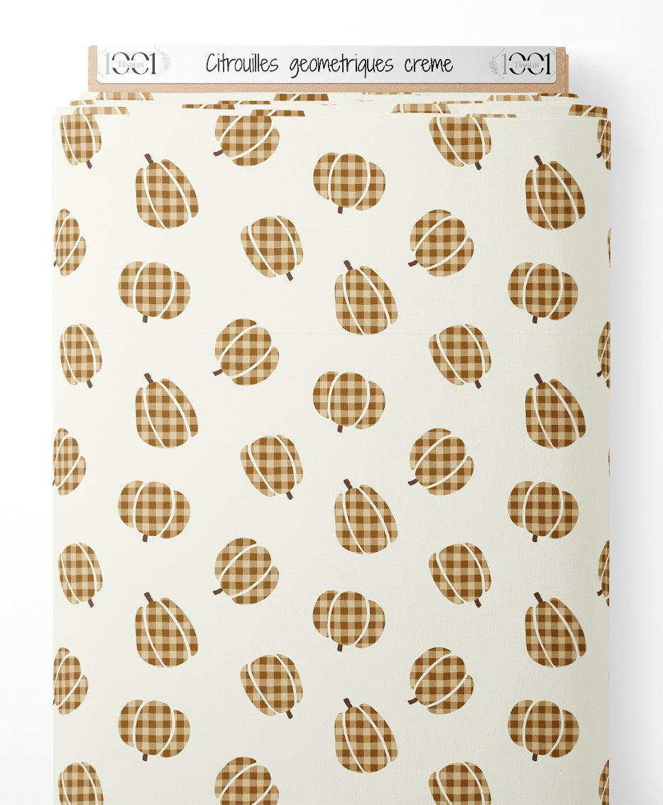 Tissu - Citrouilles géométriques crème