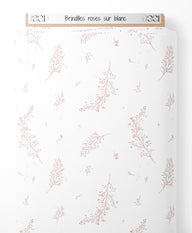 Tissu - Brindilles roses sur blanc