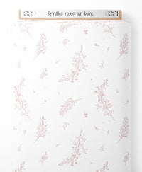 Tissu - Brindilles roses sur blanc