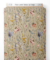 Tissu - Fleurs pastel fanées sur beige