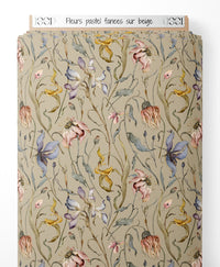 Tissu - Fleurs pastel fanées sur beige