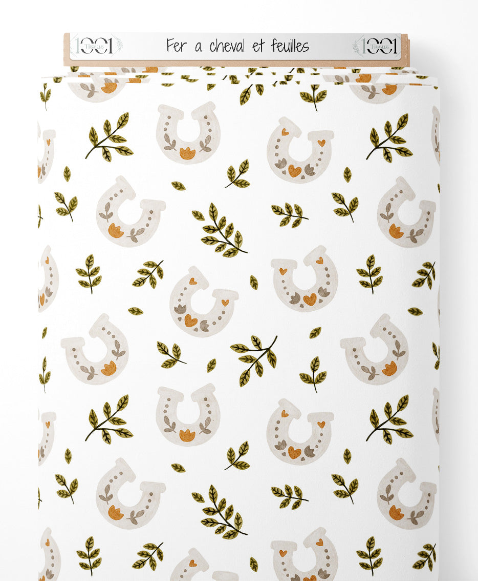 Tissu - Fer à cheval et feuilles