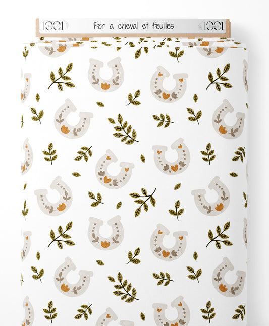 Tissu - Fer à cheval et feuilles