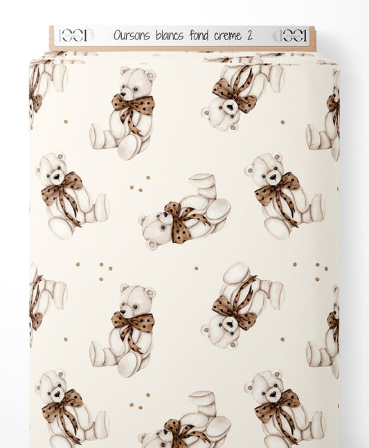 Tissu - Oursons blancs sur fond crème 2