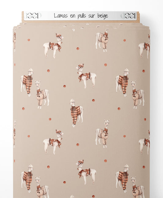 Tissu - Lamas en pulls sur beige