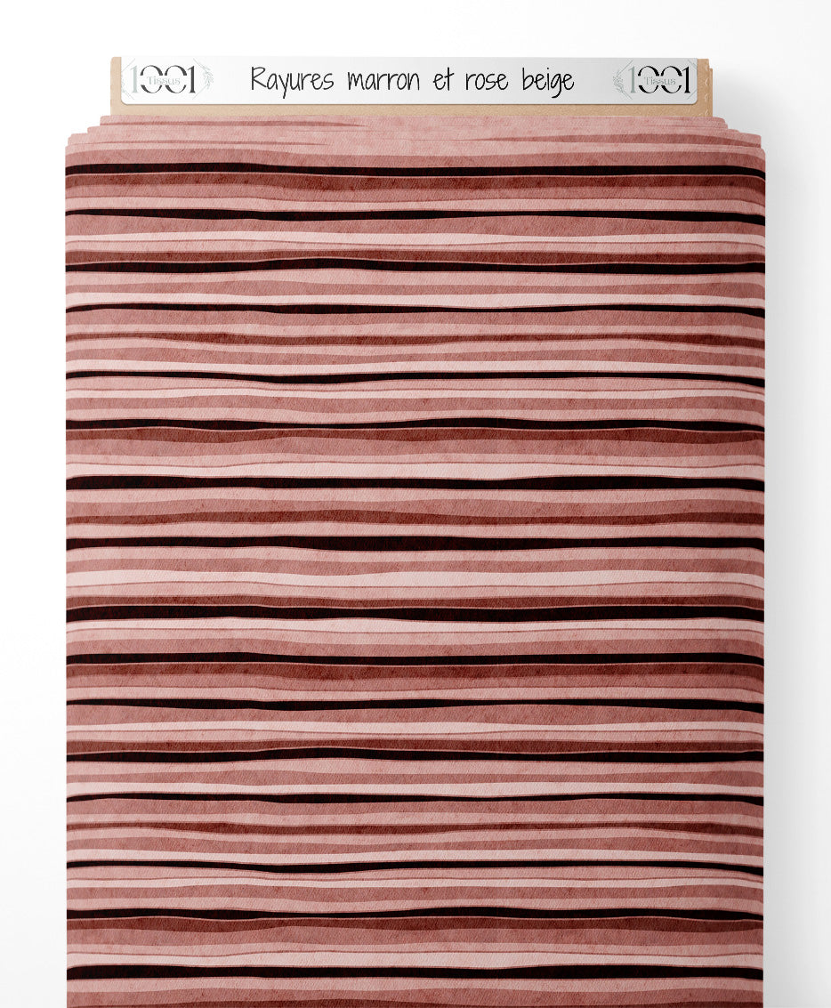Tissu - Rayures marron et rose beige