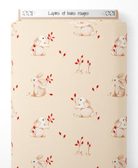 Tissu - Lapins et baies rouges