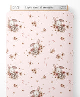 Tissu - Lapins roses et empreintes