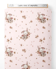 Tissu - Lapins roses et empreintes