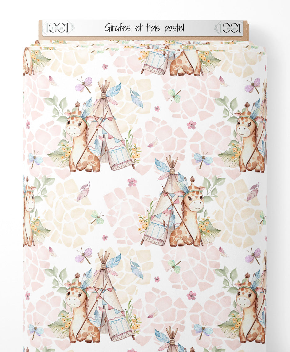 Tissu - Girafes et tipis pastel