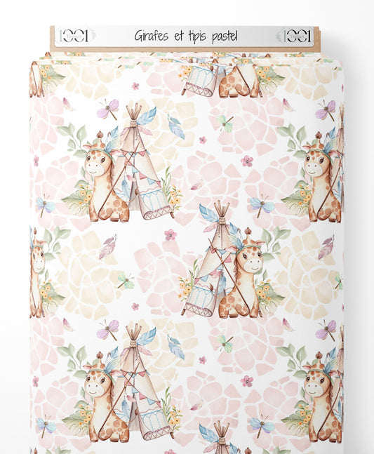 Tissu - Girafes et tipis pastel
