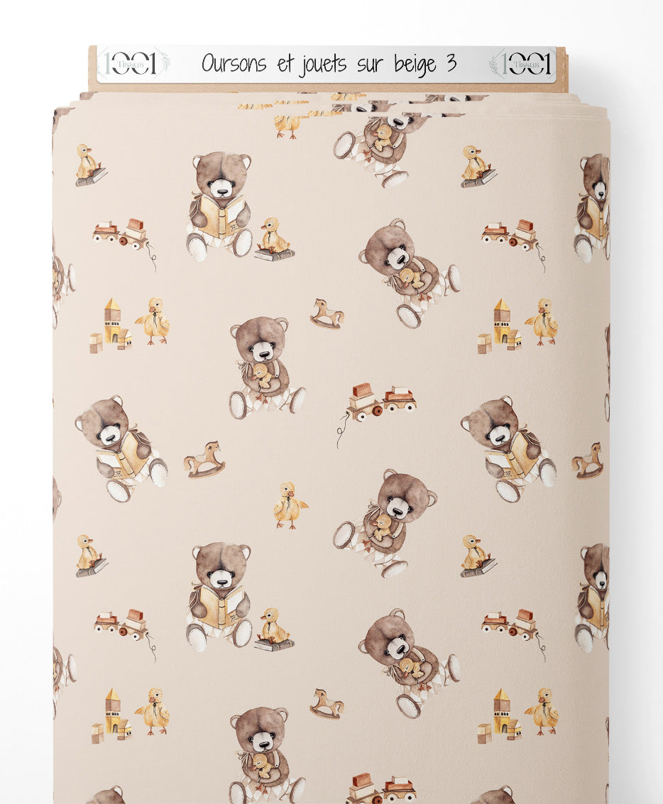 Tissu - Oursons et jouets sur beige 3