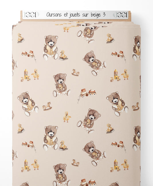 Tissu - Oursons et jouets sur beige 3