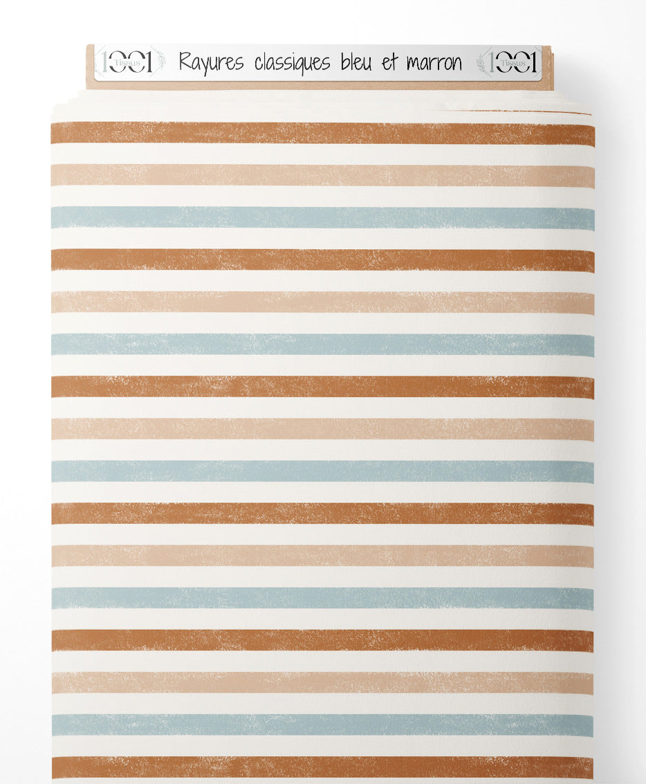 Tissu - Rayures classiques bleu et marron