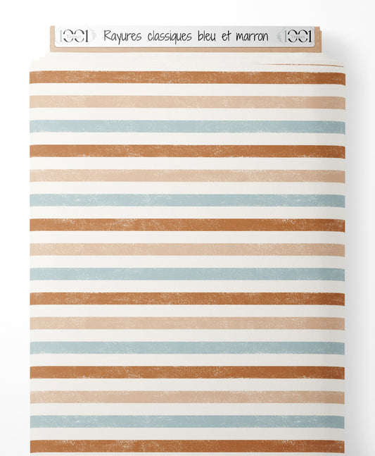 Tissu - Rayures classiques bleu et marron