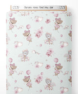 Tissu - Oursons roses sur fond bleu clair