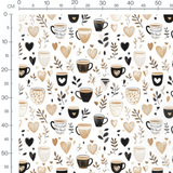 Tissu - tasses de cafe et cœurs