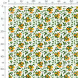 Tissu - Oranges et feuilles sur blanc