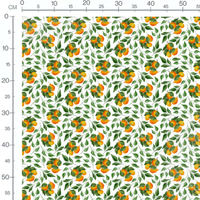 Tissu - Oranges et feuilles sur blanc