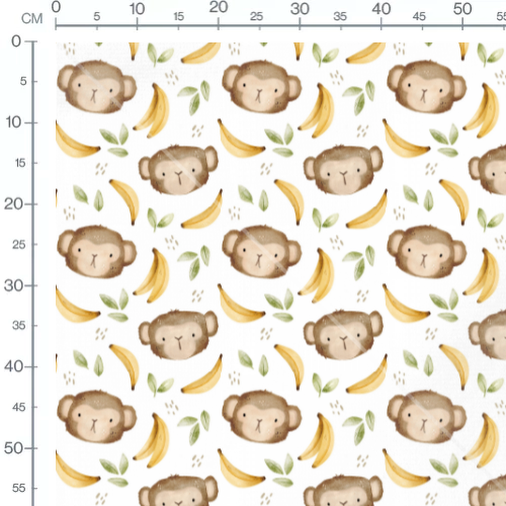 Tissu - Visages de singes et feuilles