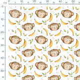 Tissu - Visages de singes et feuilles