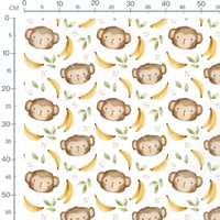 Tissu - Visages de singes et feuilles