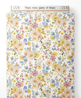 Tissu - Fleurs roses, jaunes et bleues